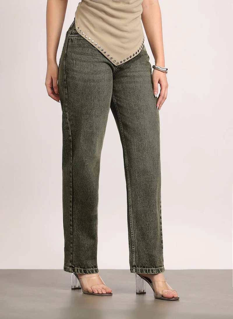 Urbano Fashion  Urbano Fashion Women's Light Grey High Rise Straight Fit Washed Jeans Non-Stretchable for Women | Best Price UAE